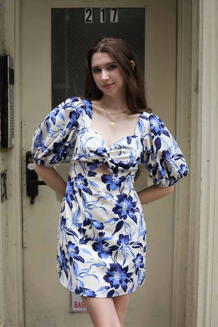 Cotton Printed Blue Babydoll Dress