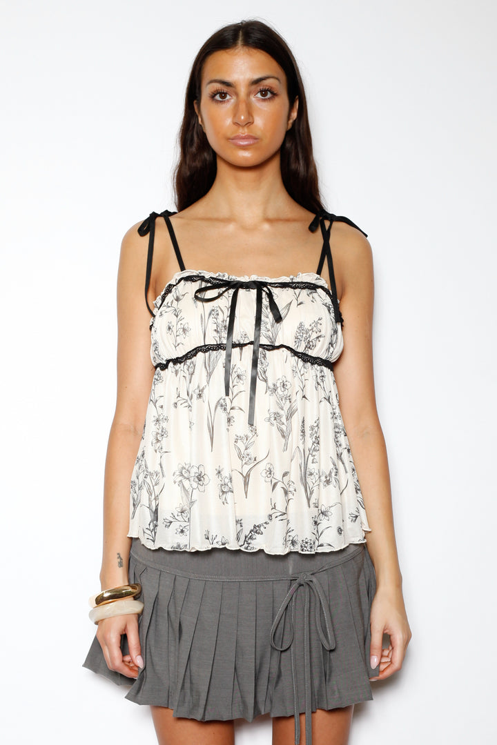 Cotton Floral Printed Mesh Baby Doll Top