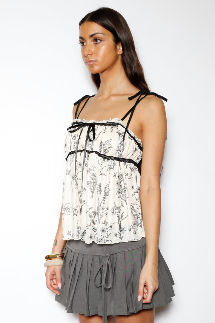 Cotton Floral Printed Mesh Baby Doll Top