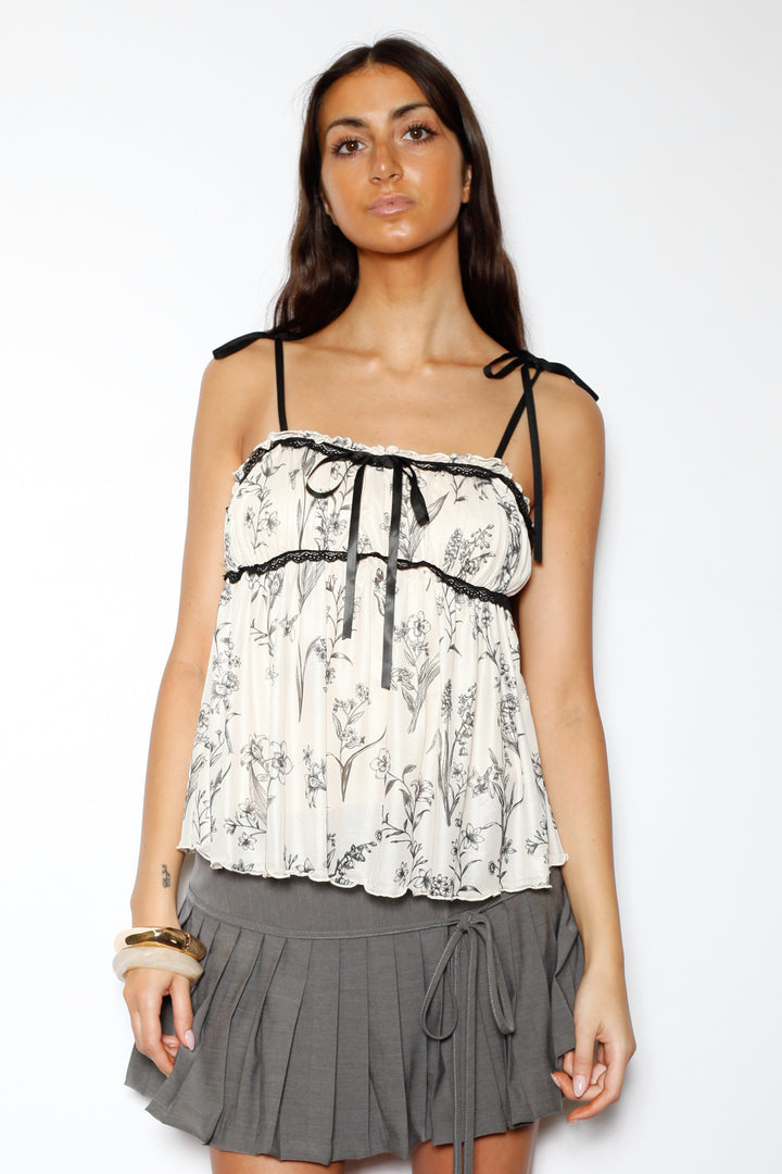 Cotton Floral Printed Mesh Baby Doll Top