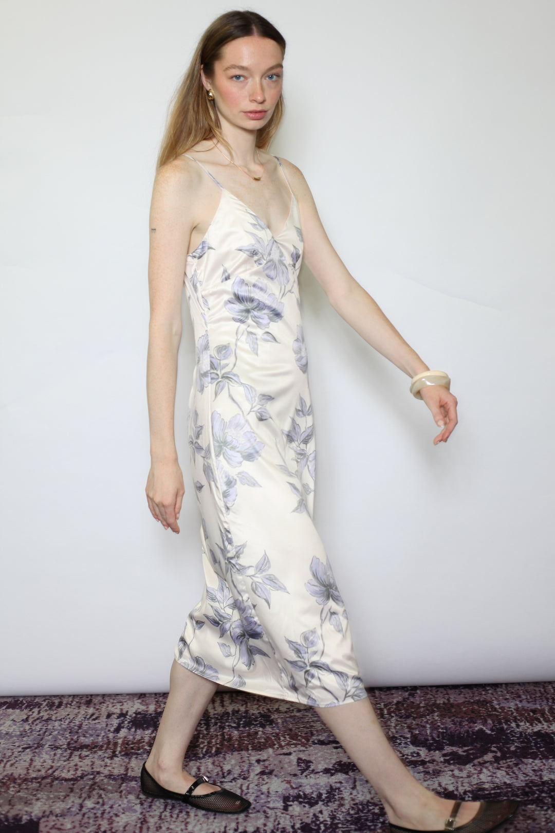 Silk Printed Champagne Slip Dress
