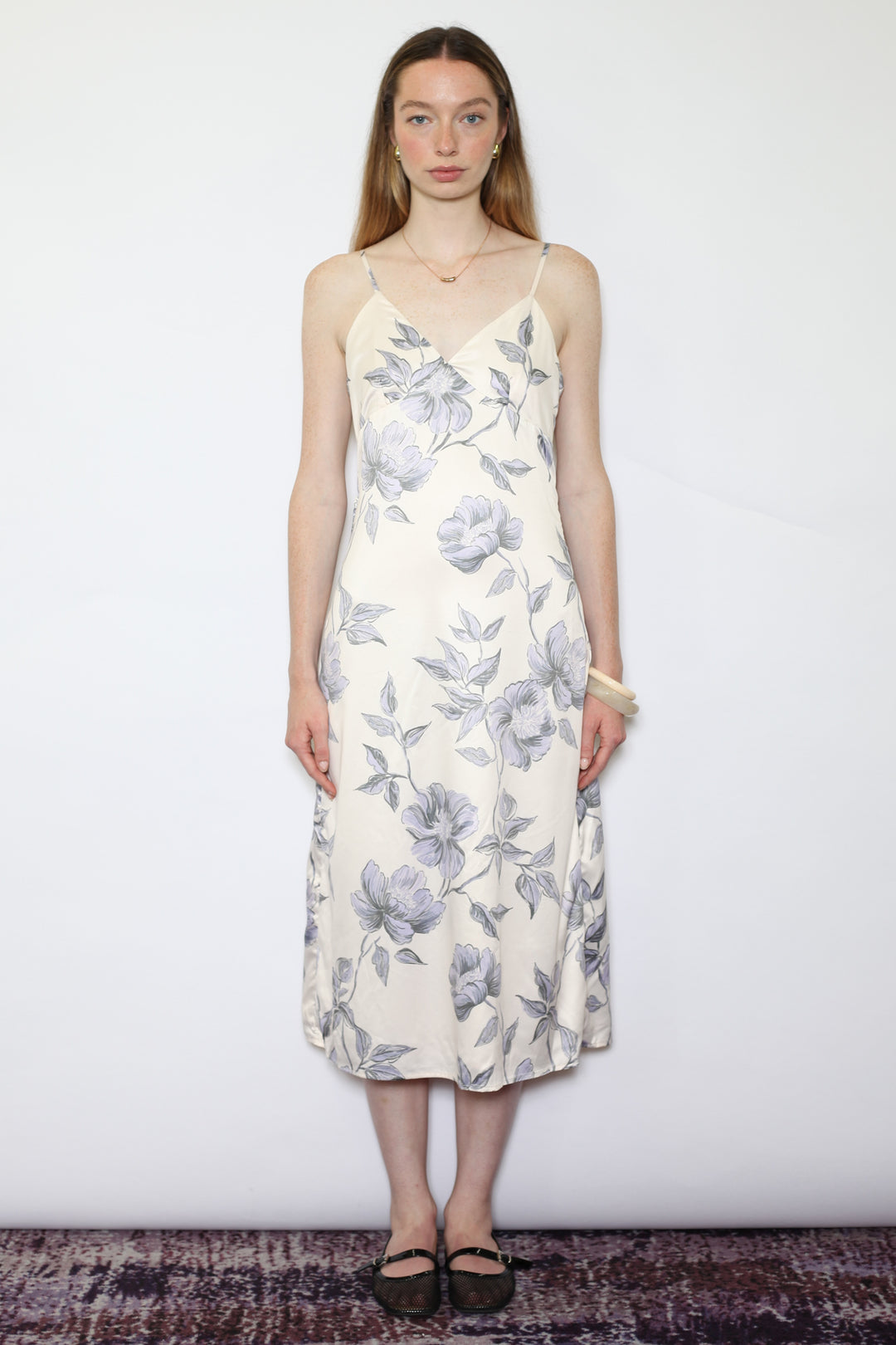 Silk Printed Champagne Slip Dress