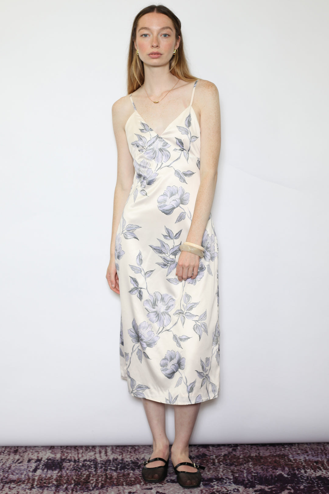 Silk Printed Champagne Slip Dress