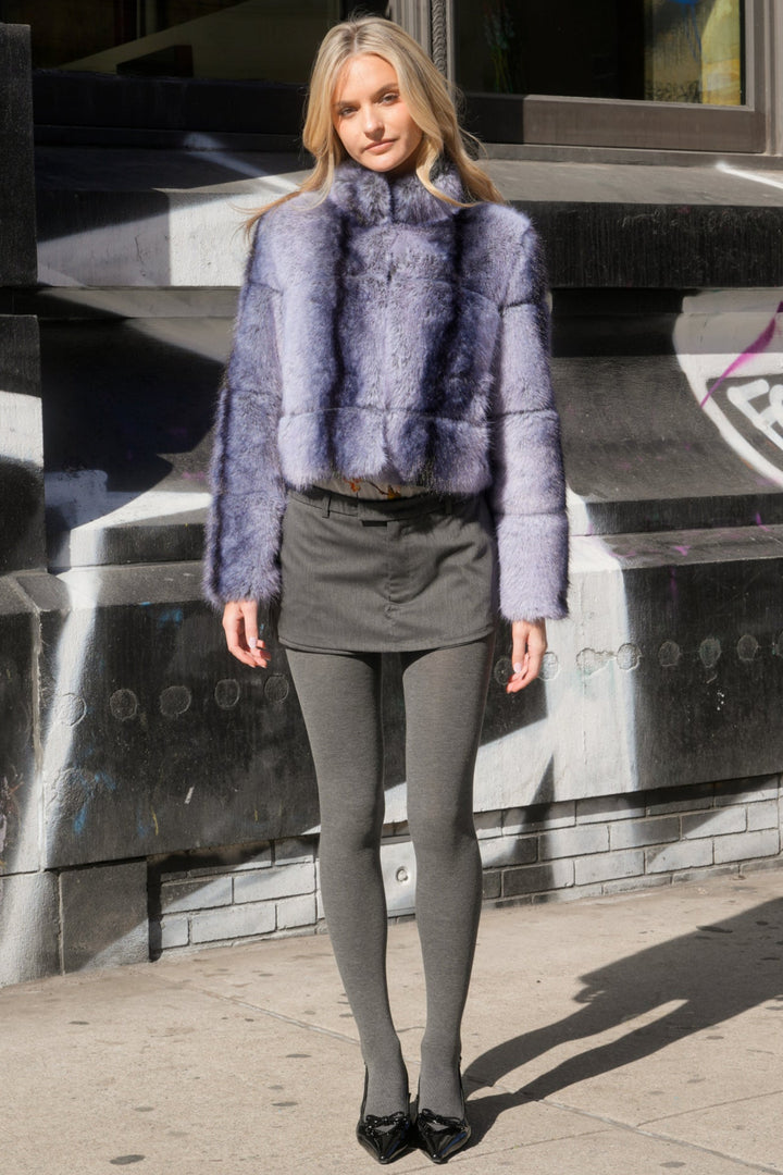 Wool-Blend Grey Faux Fur Jacket