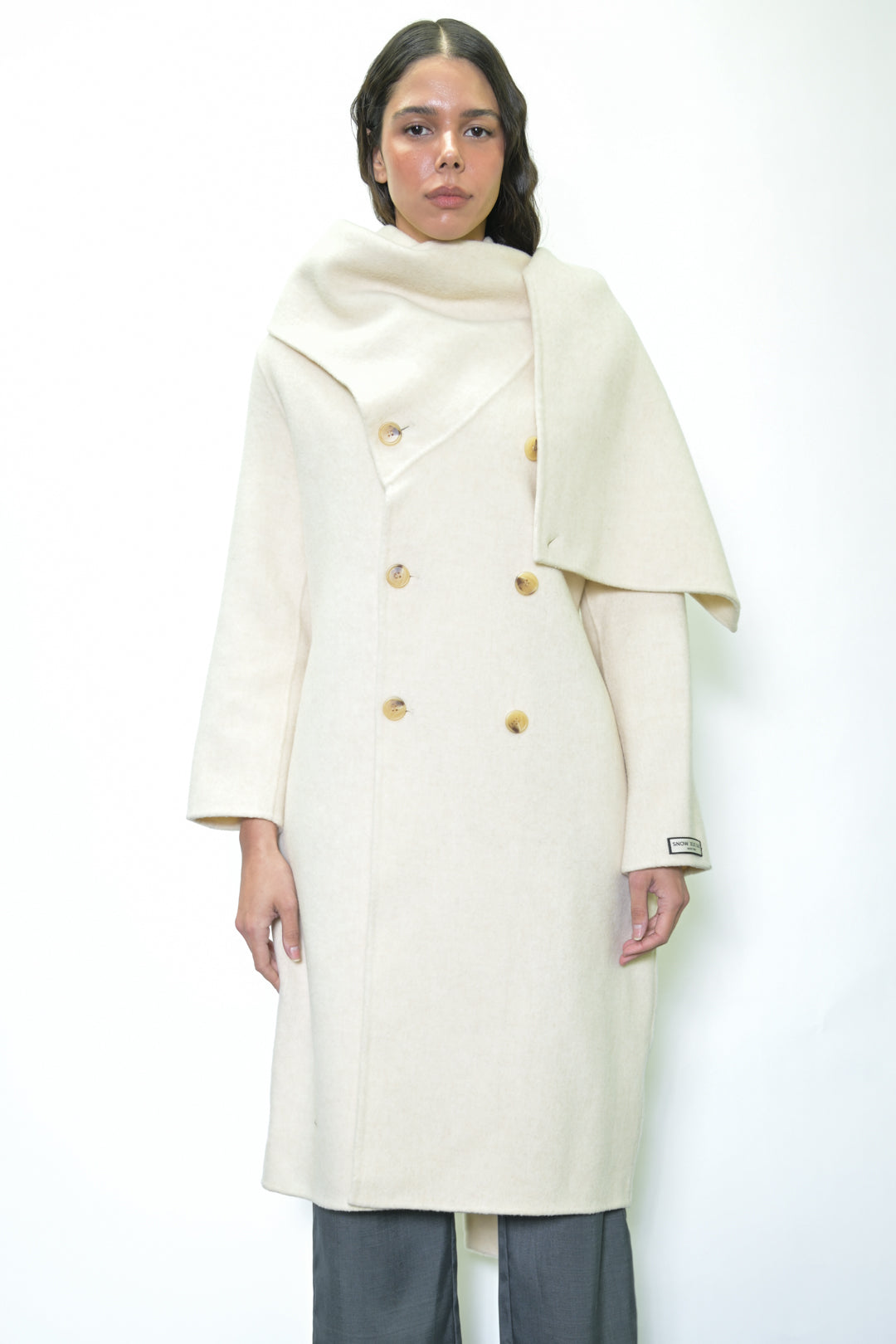 100% Merino Wool Ivory Scarf Coat
