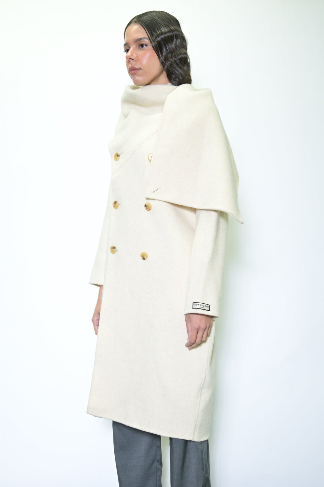 100% Merino Wool Ivory Scarf Coat