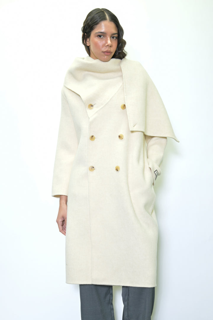 100% Merino Wool Ivory Scarf Coat