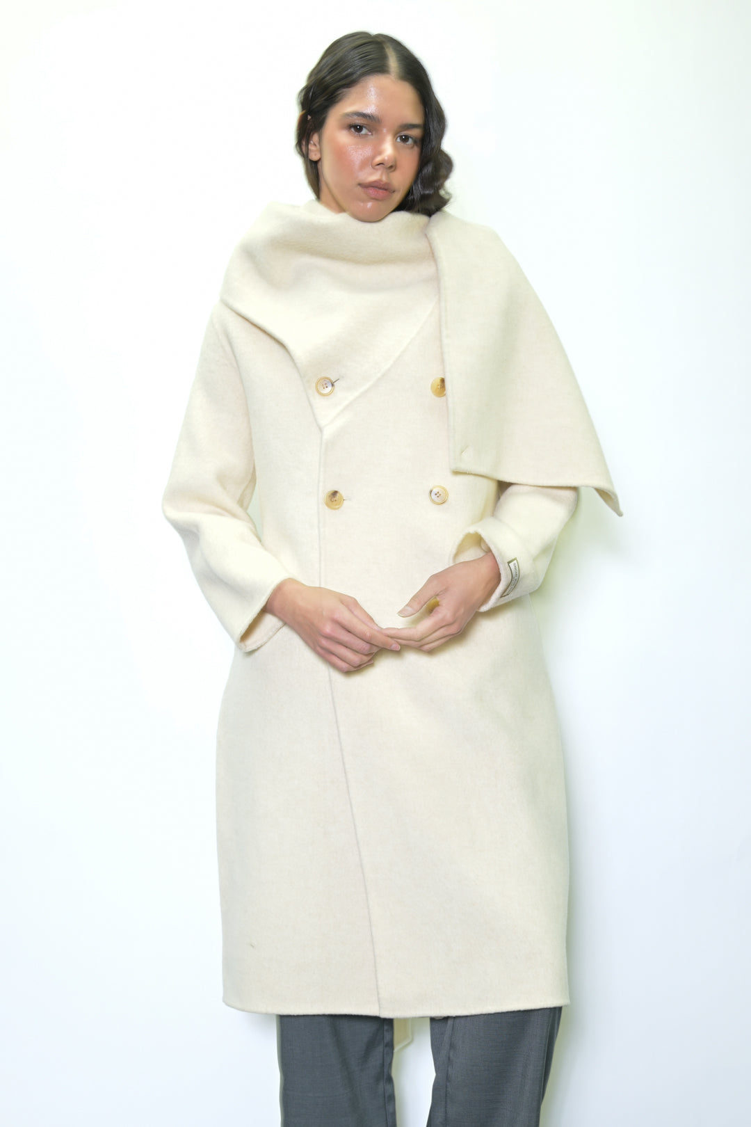 100% Merino Wool Ivory Scarf Coat