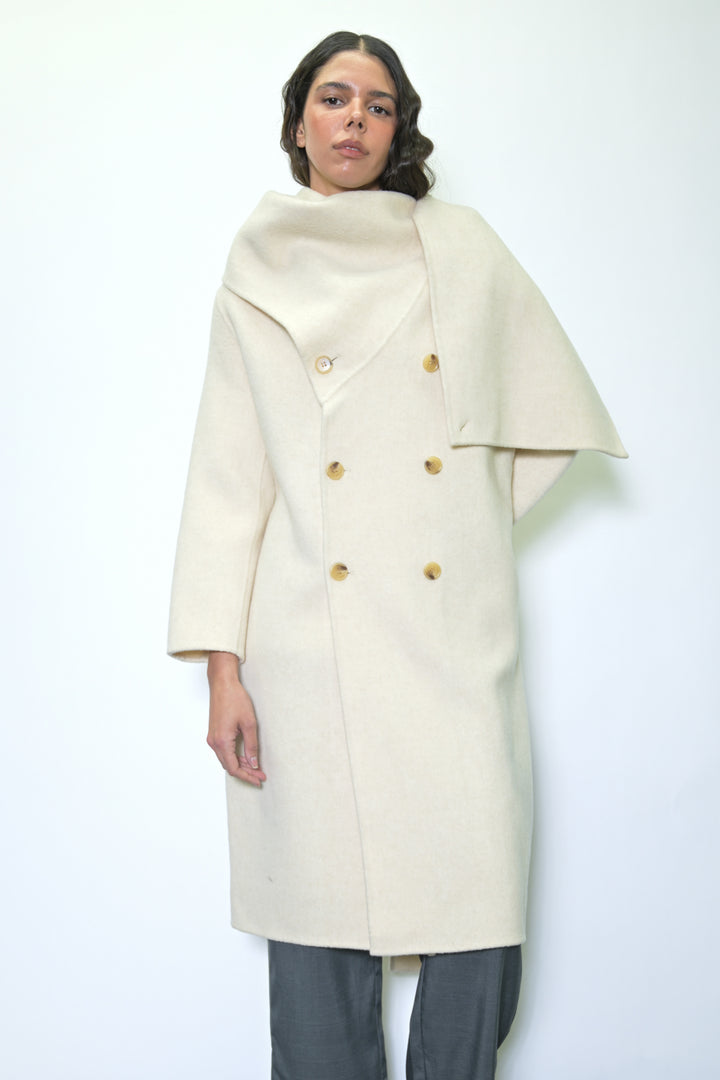 100% Merino Wool Ivory Scarf Coat
