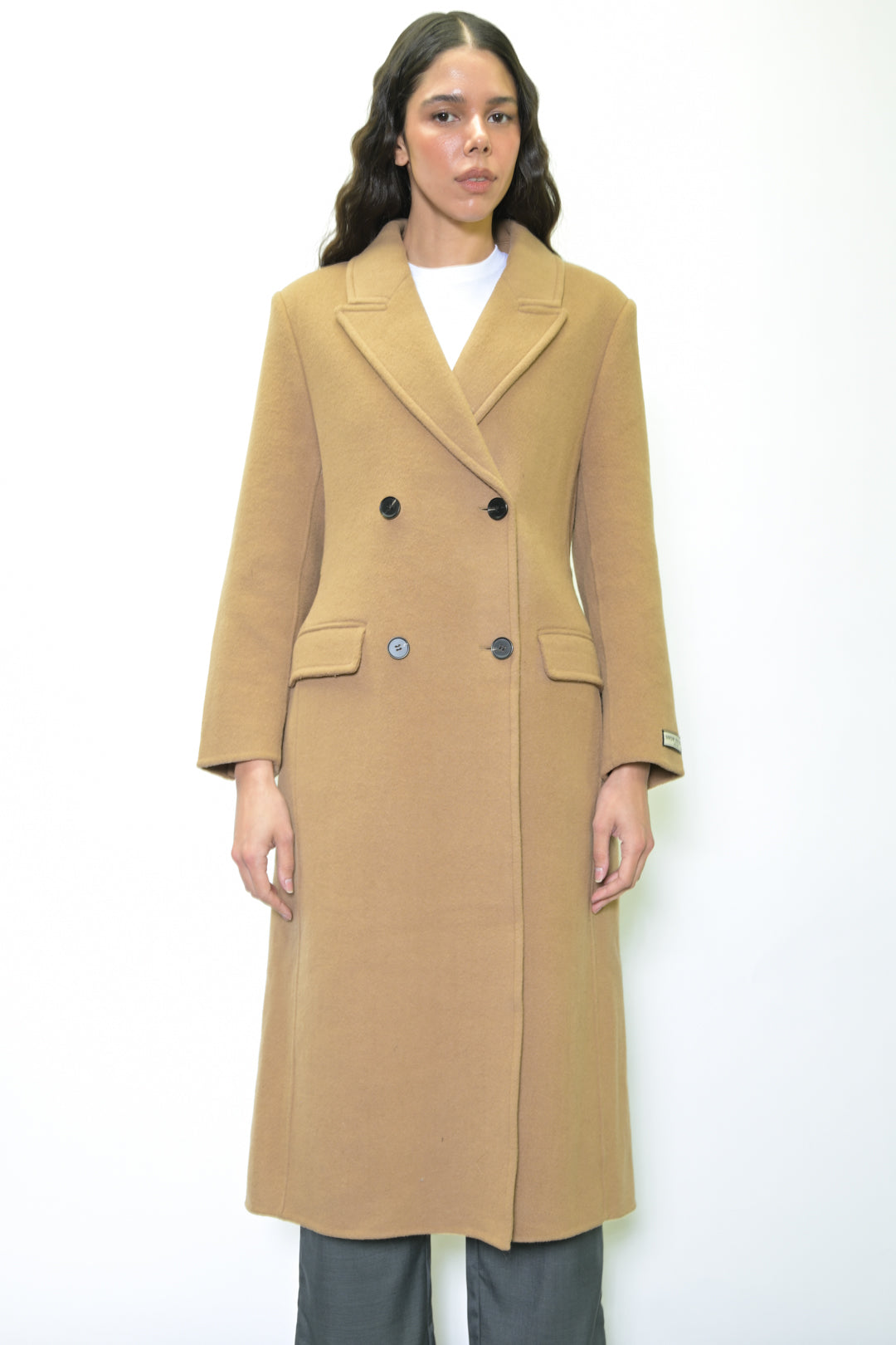 100% Merino Wool Camel Tailored Belted Coat