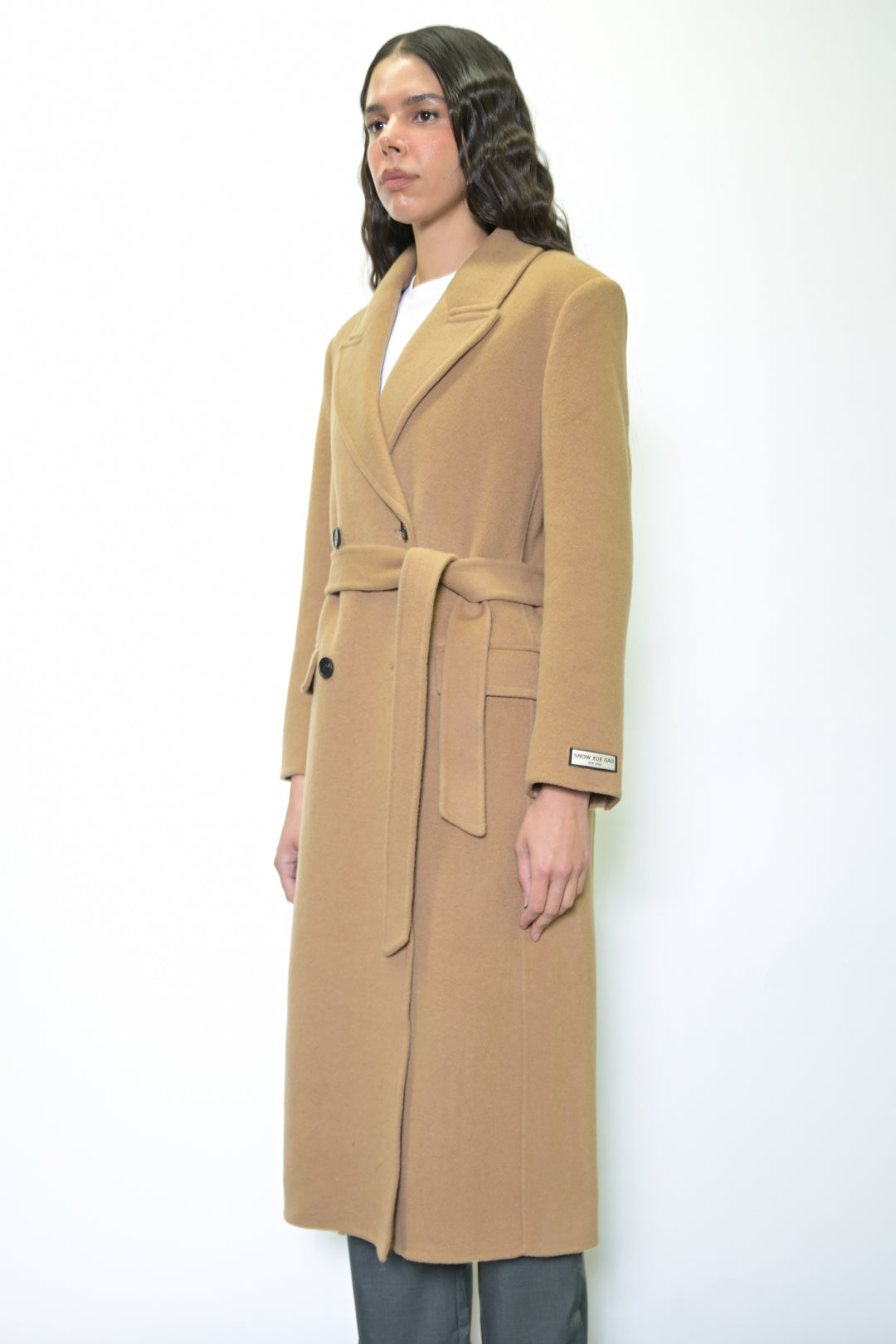 100% Merino Wool Camel Tailored Belted Coat