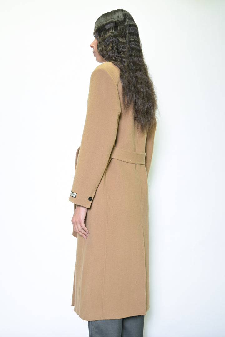 100% Merino Wool Camel Tailored Belted Coat