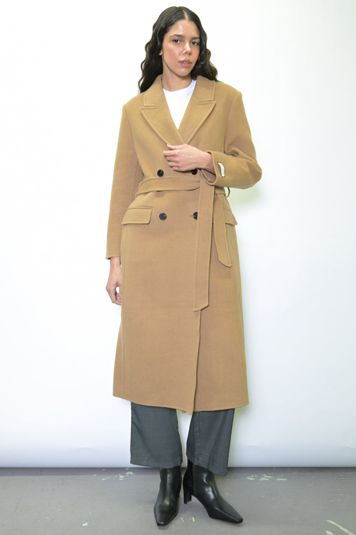 100% Merino Wool Camel Tailored Belted Coat