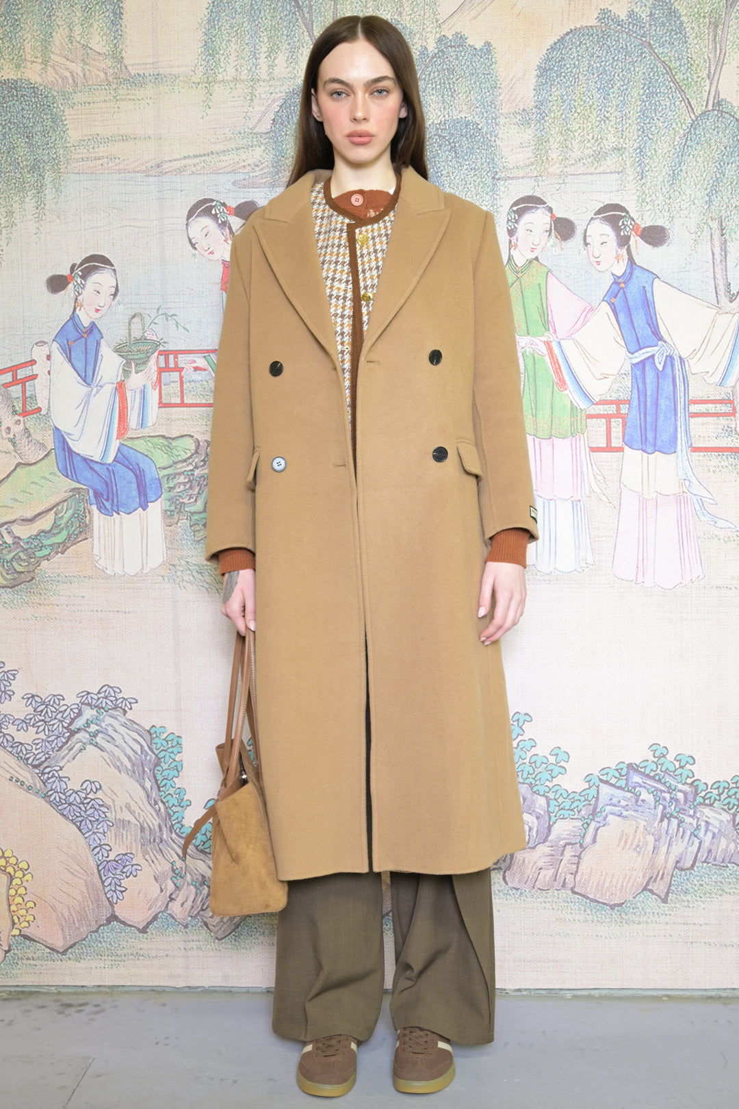 100% Merino Wool Camel Tailored Belted Coat