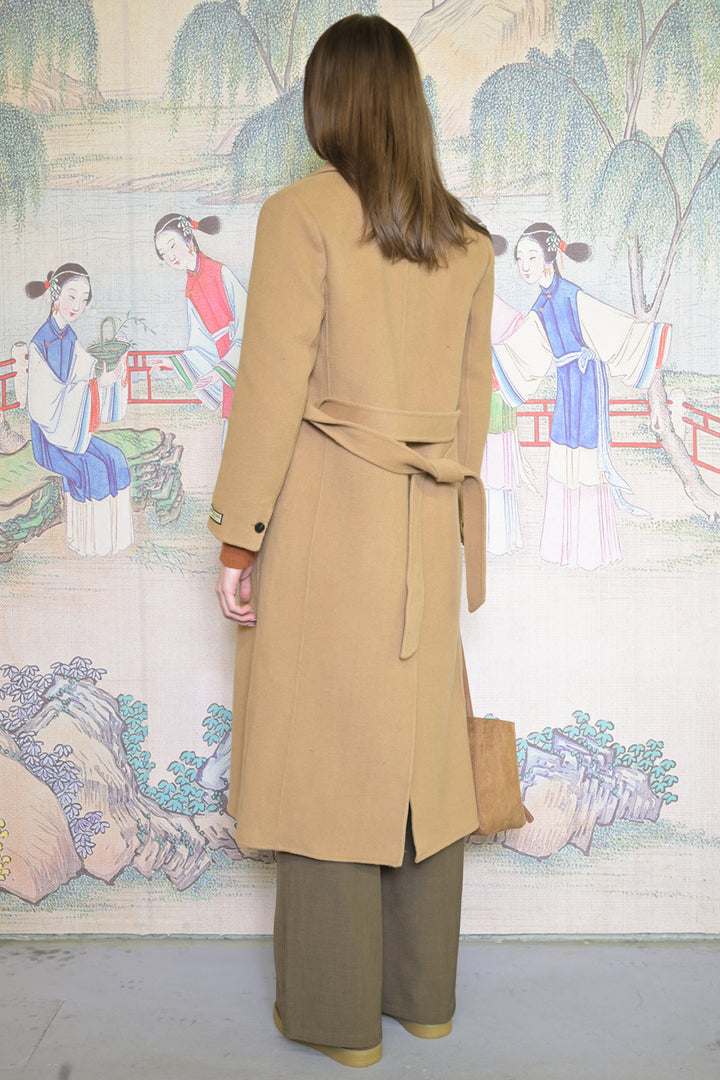 100% Merino Wool Camel Tailored Belted Coat