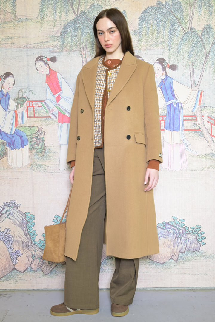 100% Merino Wool Camel Tailored Belted Coat
