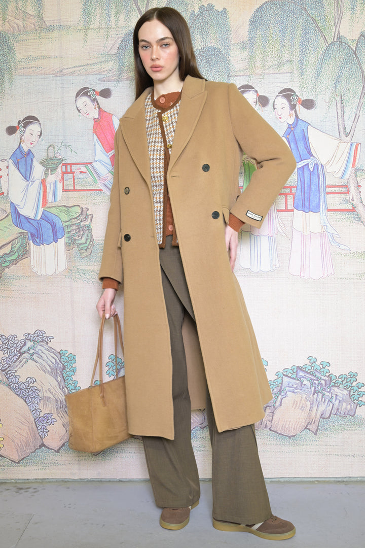 100% Merino Wool Camel Tailored Belted Coat