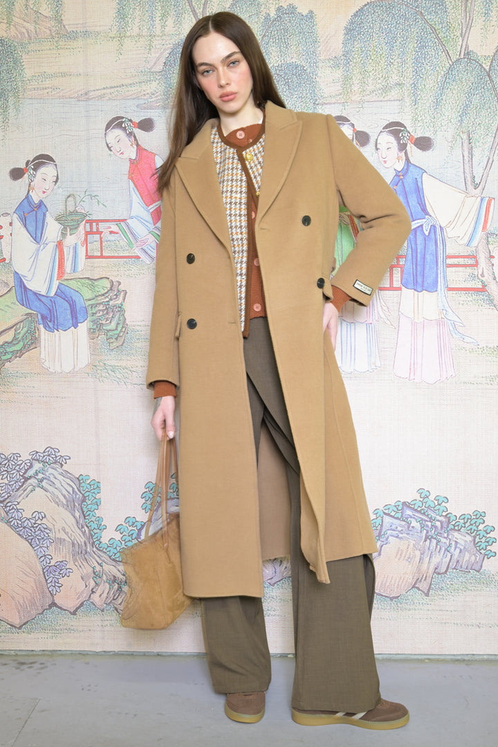 100% Merino Wool Camel Tailored Belted Coat