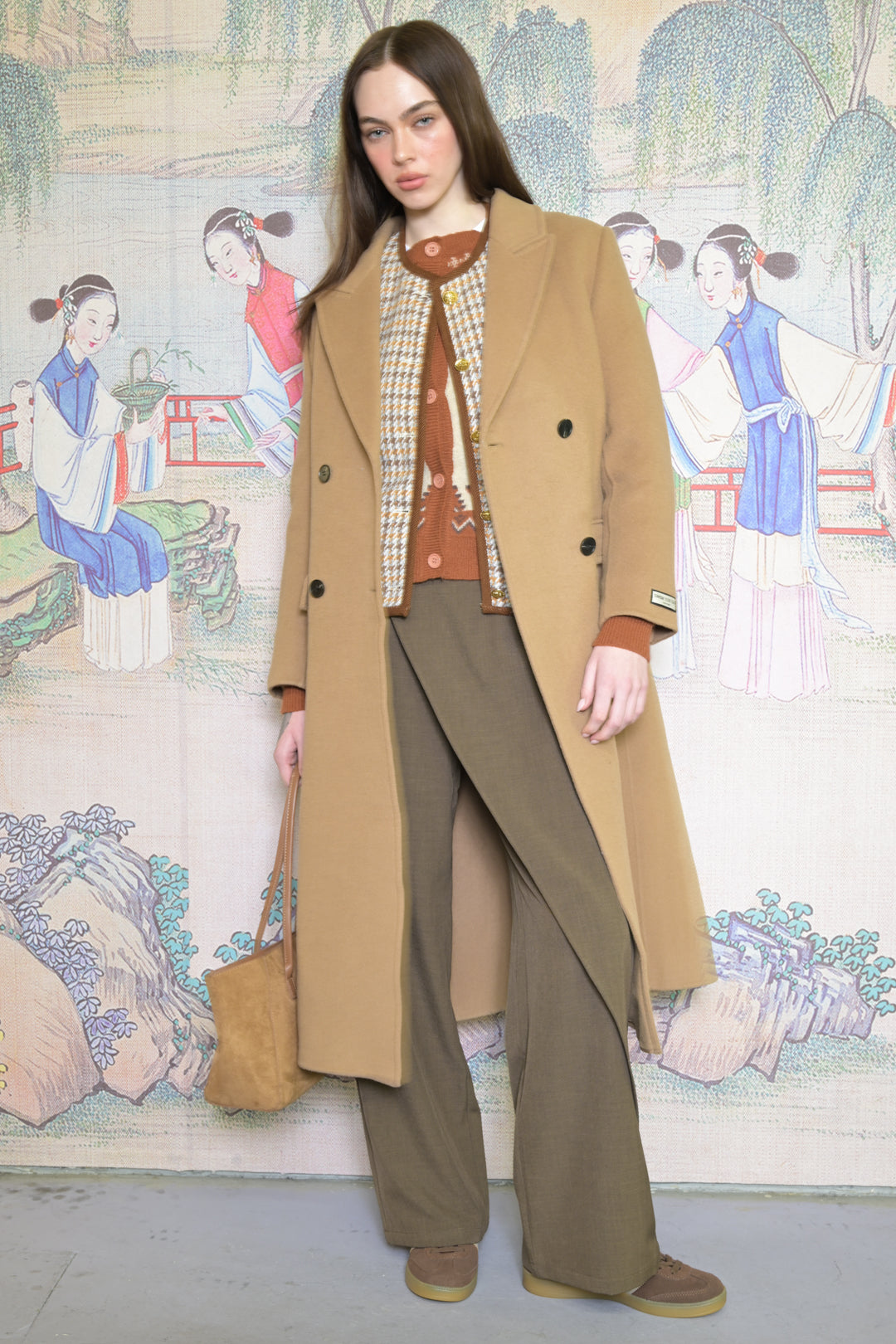 100% Merino Wool Camel Tailored Belted Coat