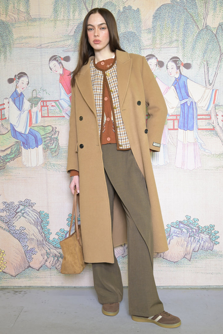 100% Merino Wool Camel Tailored Belted Coat