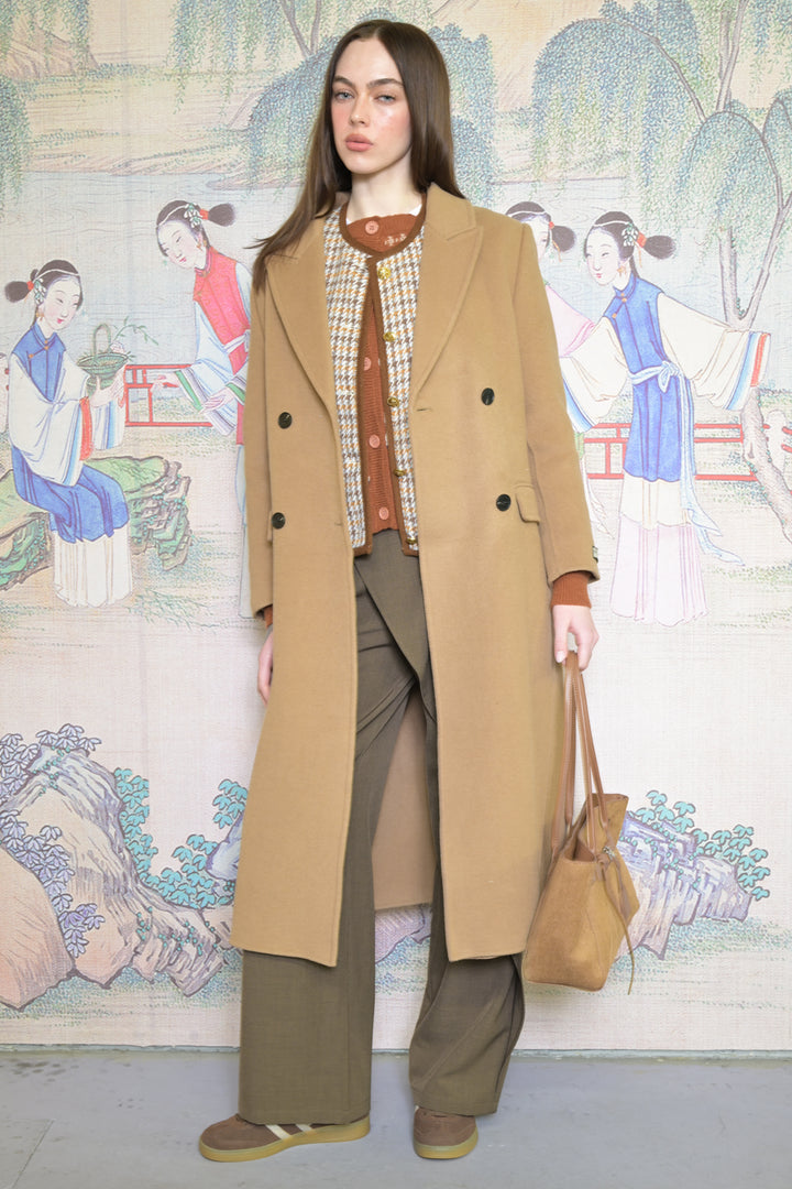 100% Merino Wool Camel Tailored Belted Coat