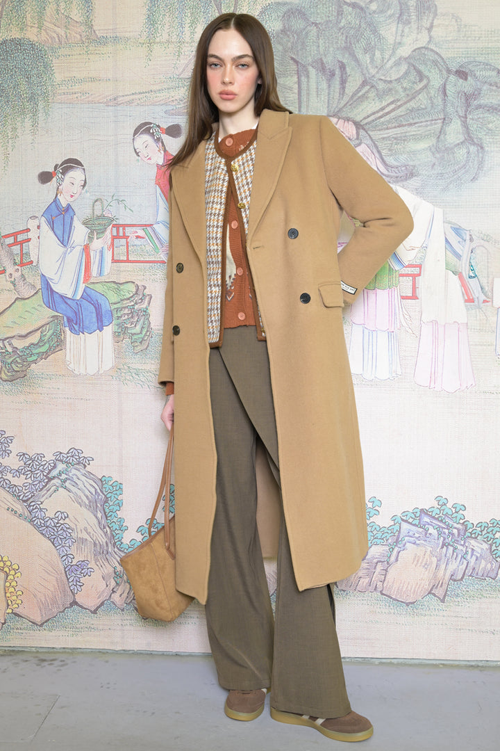100% Merino Wool Camel Tailored Belted Coat