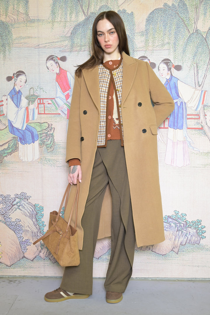 100% Merino Wool Camel Tailored Belted Coat