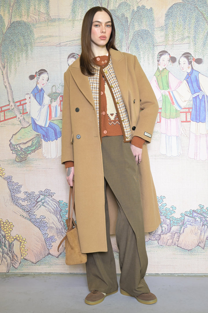 100% Merino Wool Camel Tailored Belted Coat