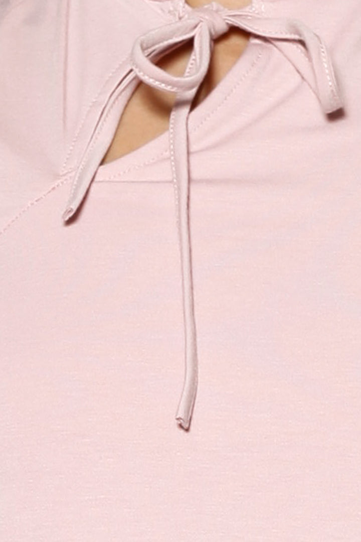 Cotton Pink Asymmetrical Tie Neck Top