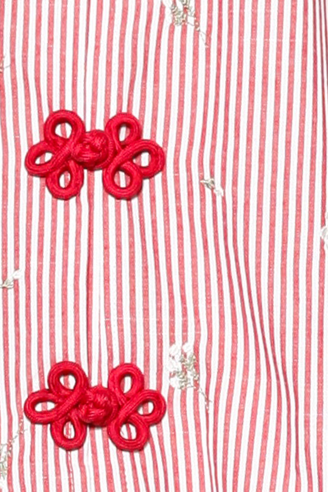Red Stripe Embroidered Cotton Frog Closure Shirt