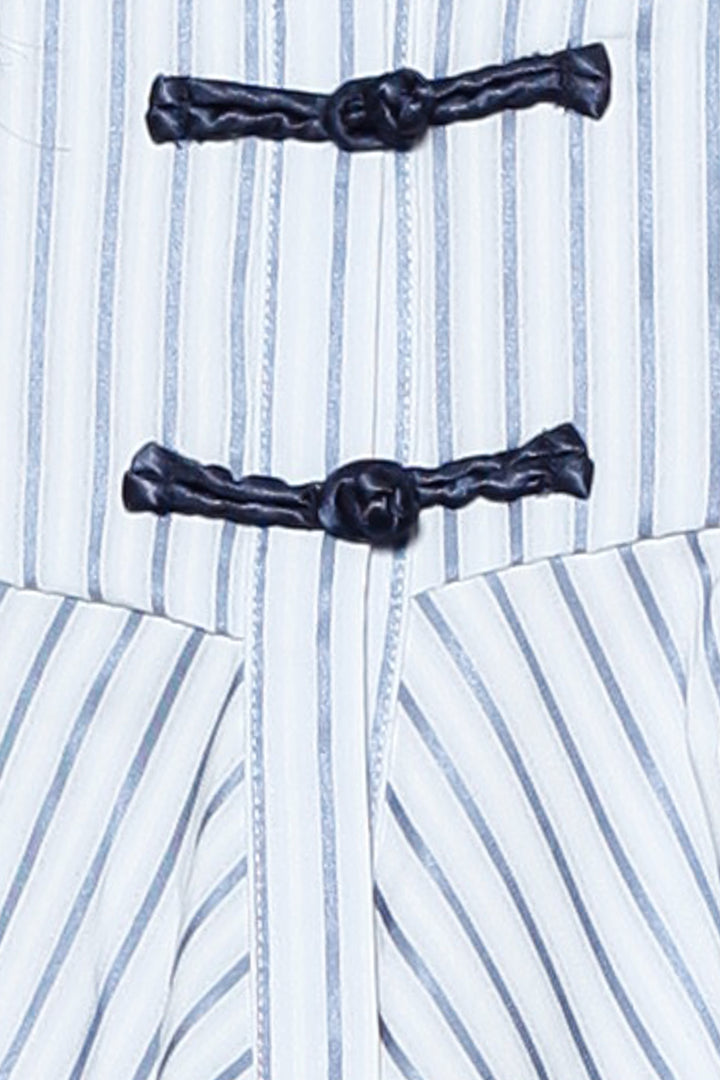 Blue Stripe Cotton Peplum Frog Closure Shirt