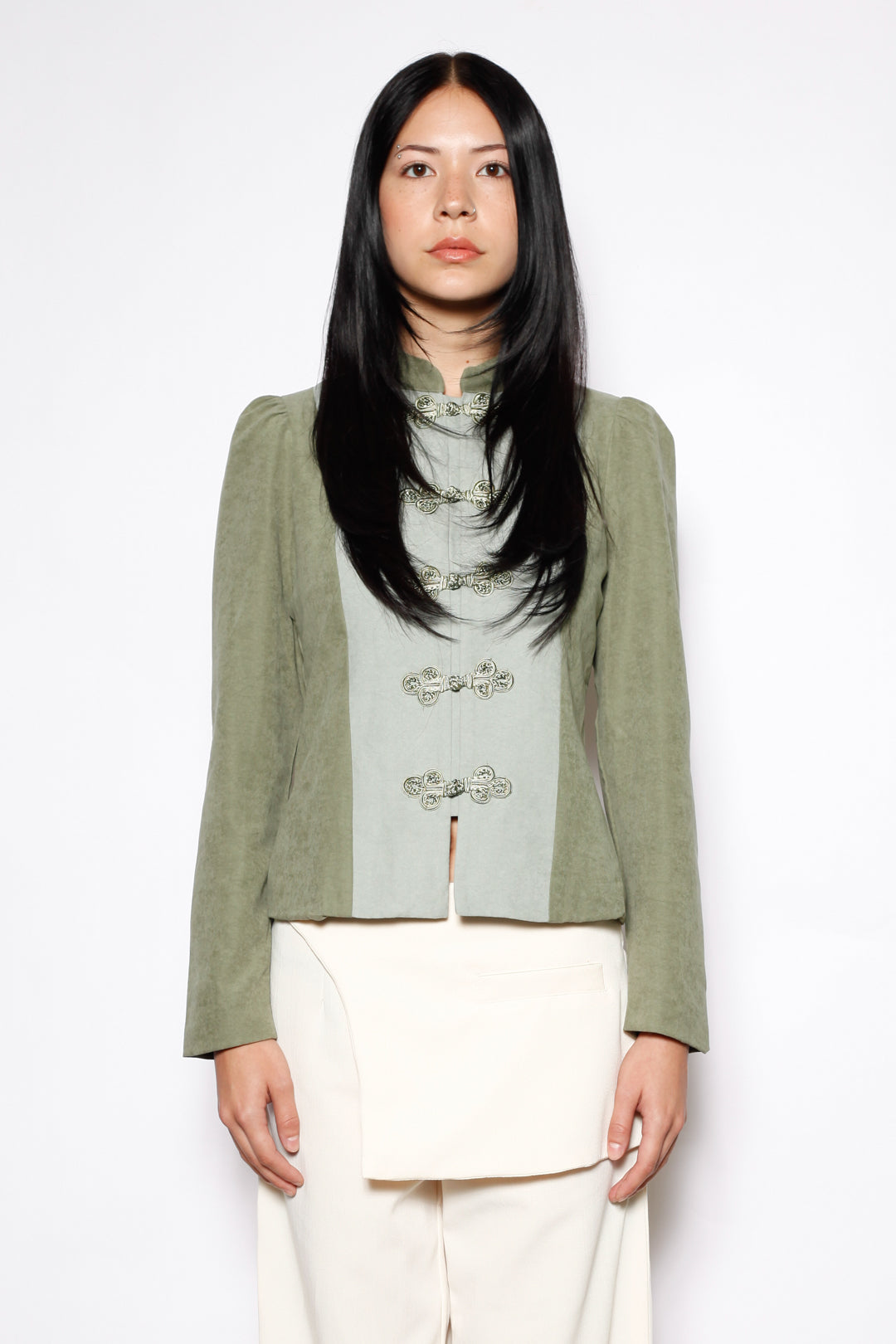 Sage Linen Frog Closure Jacket