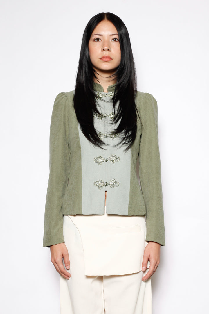 Sage Linen Frog Closure Jacket
