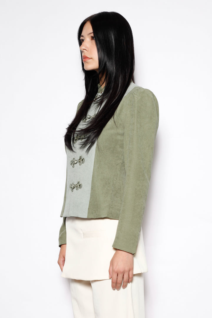 Sage Linen Frog Closure Jacket