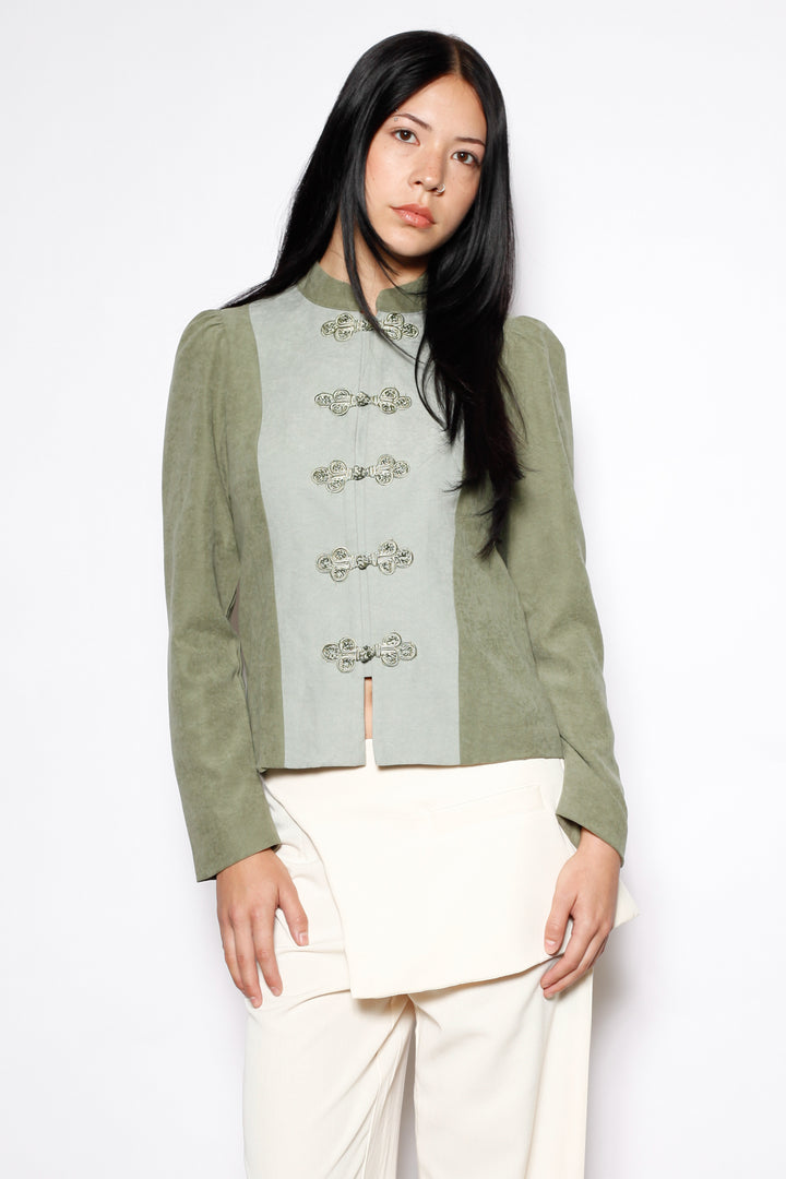 Sage Linen Frog Closure Jacket