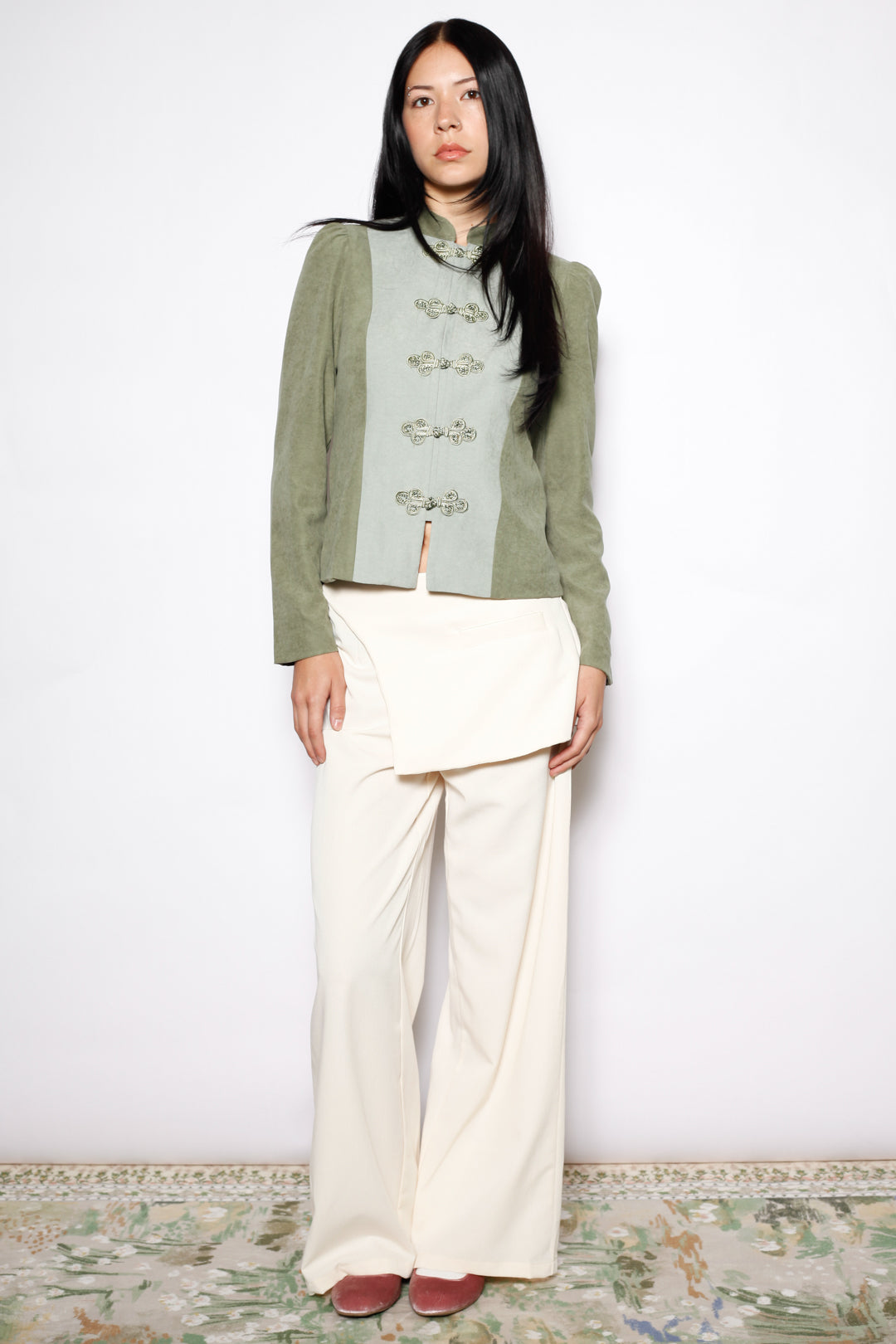 Sage Linen Frog Closure Jacket