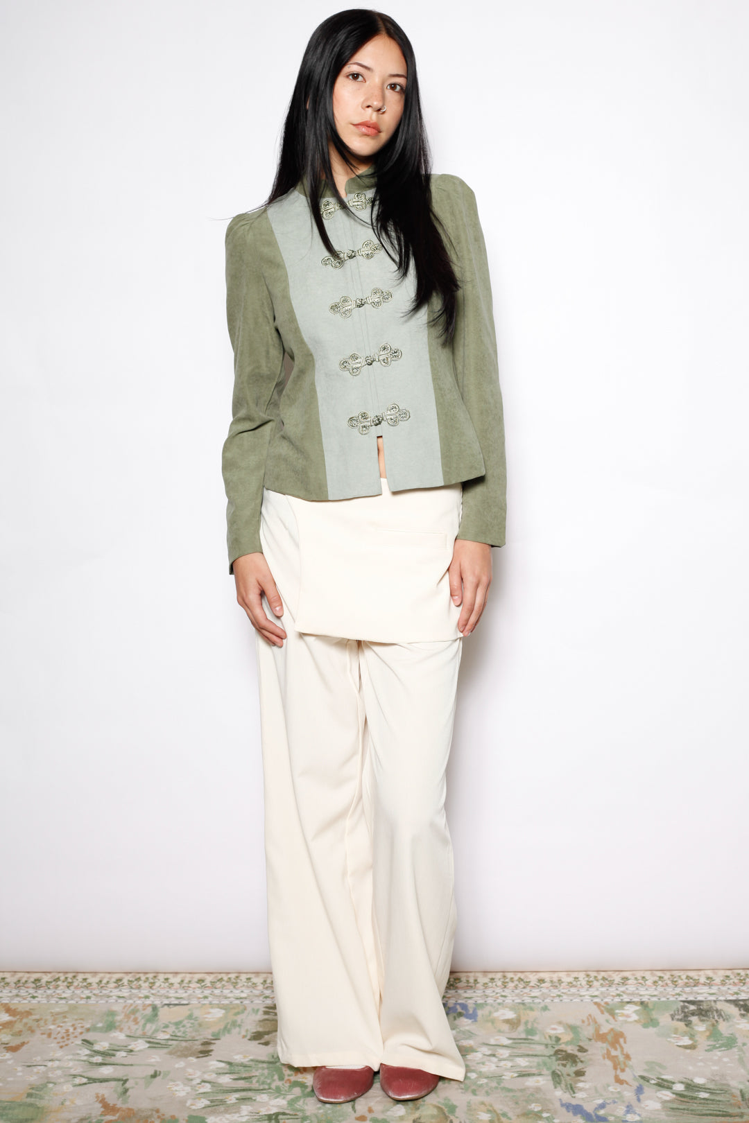 Sage Linen Frog Closure Jacket