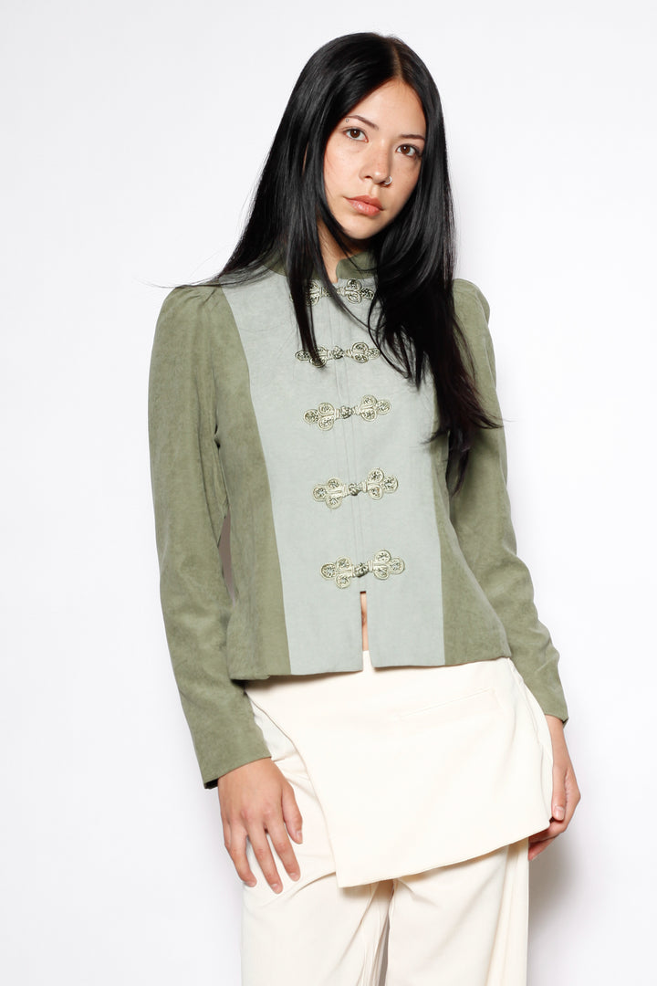 Sage Linen Frog Closure Jacket
