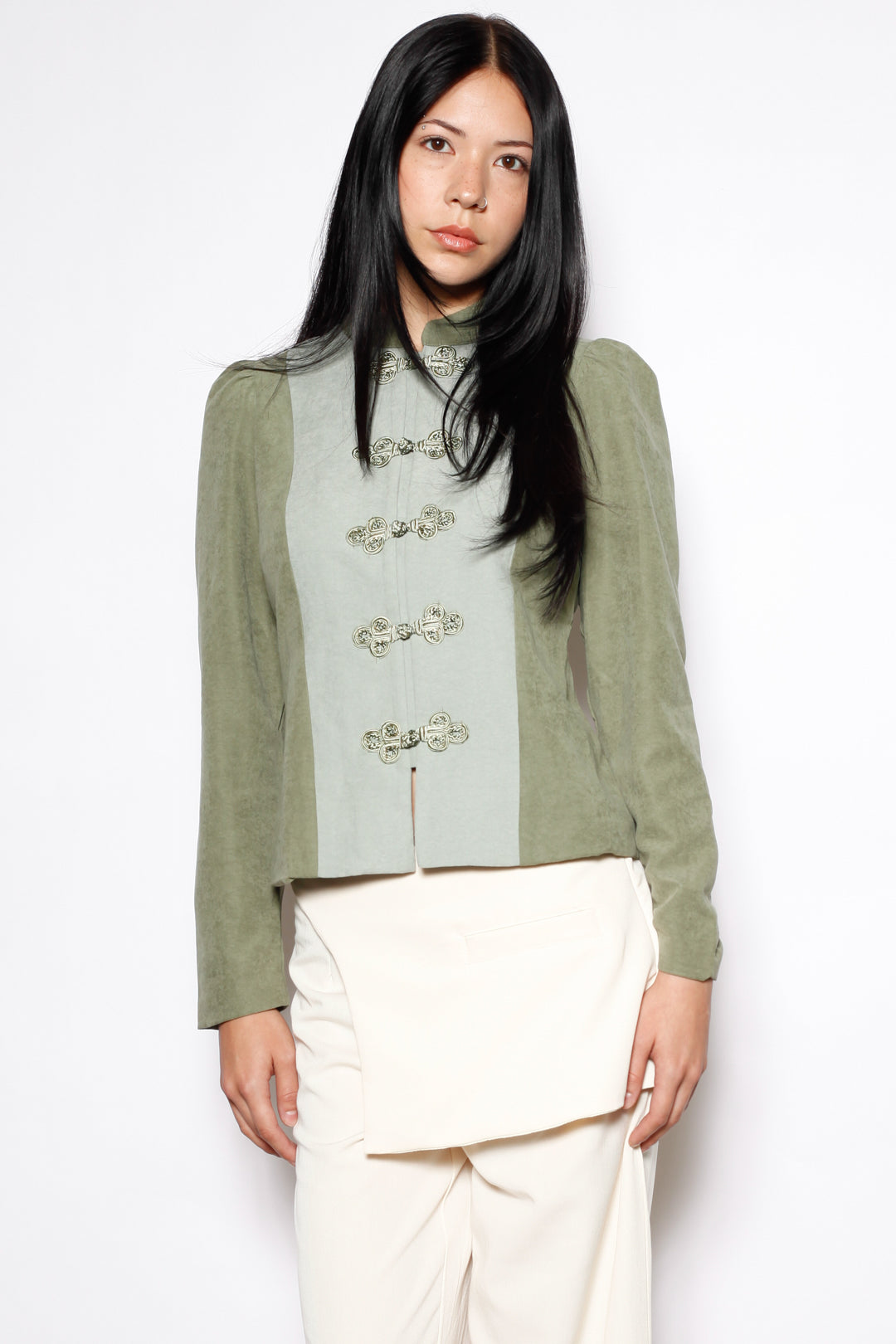 Sage Linen Frog Closure Jacket