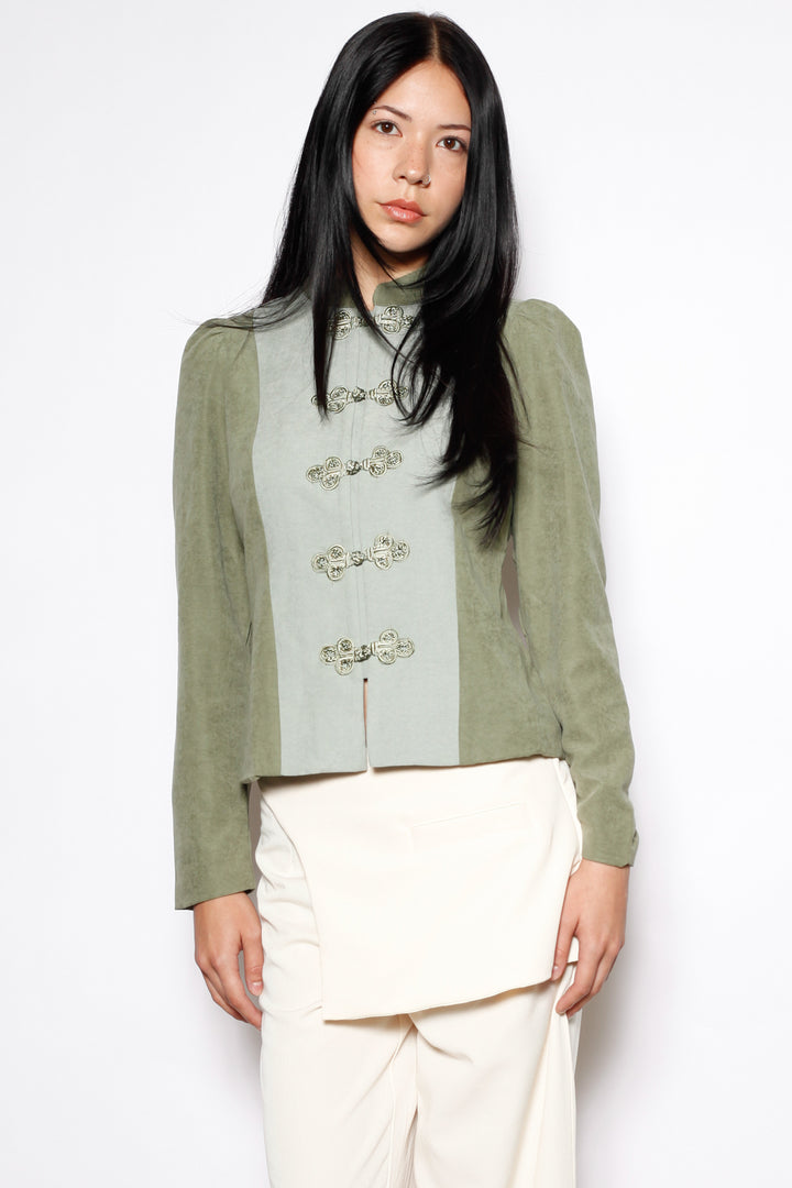 Sage Linen Frog Closure Jacket
