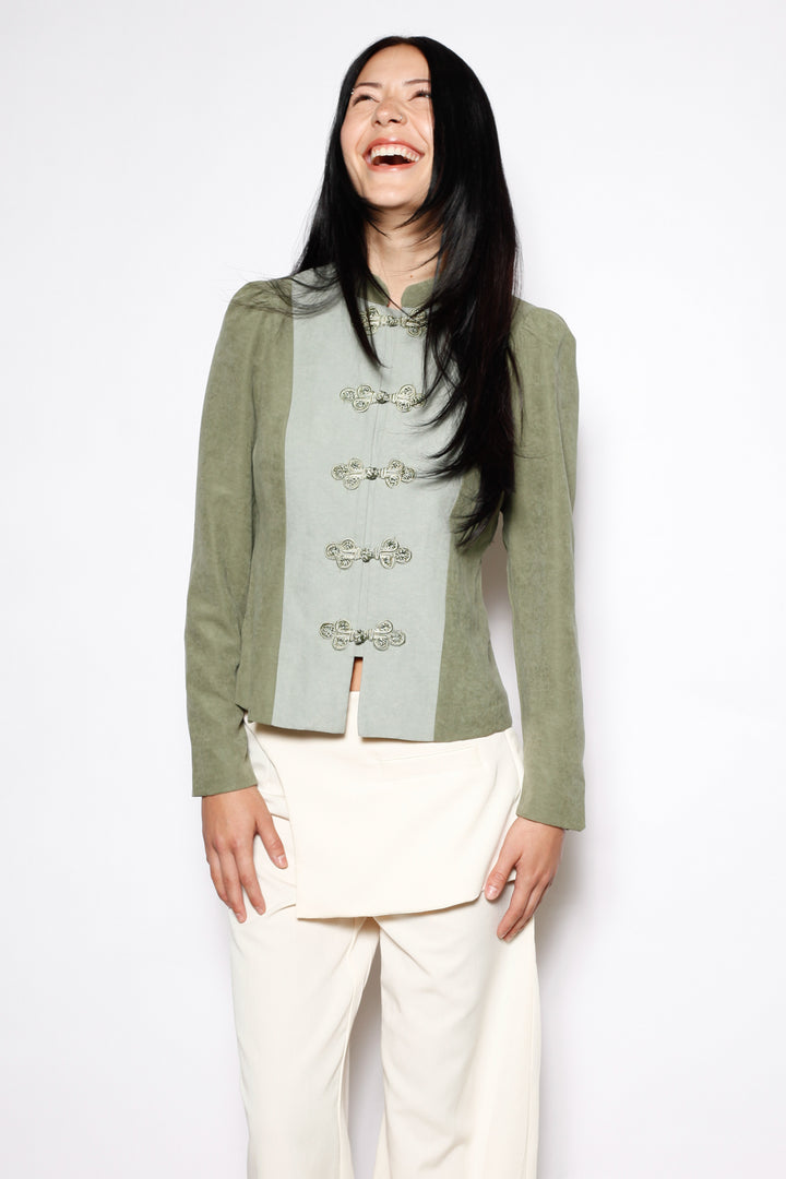 Sage Linen Frog Closure Jacket