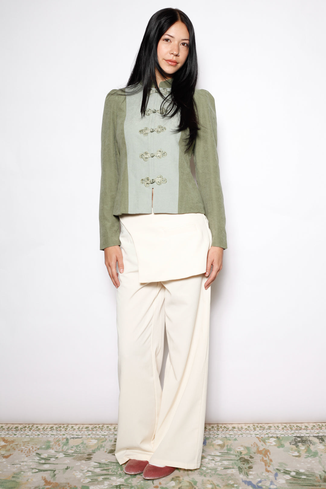 Sage Linen Frog Closure Jacket