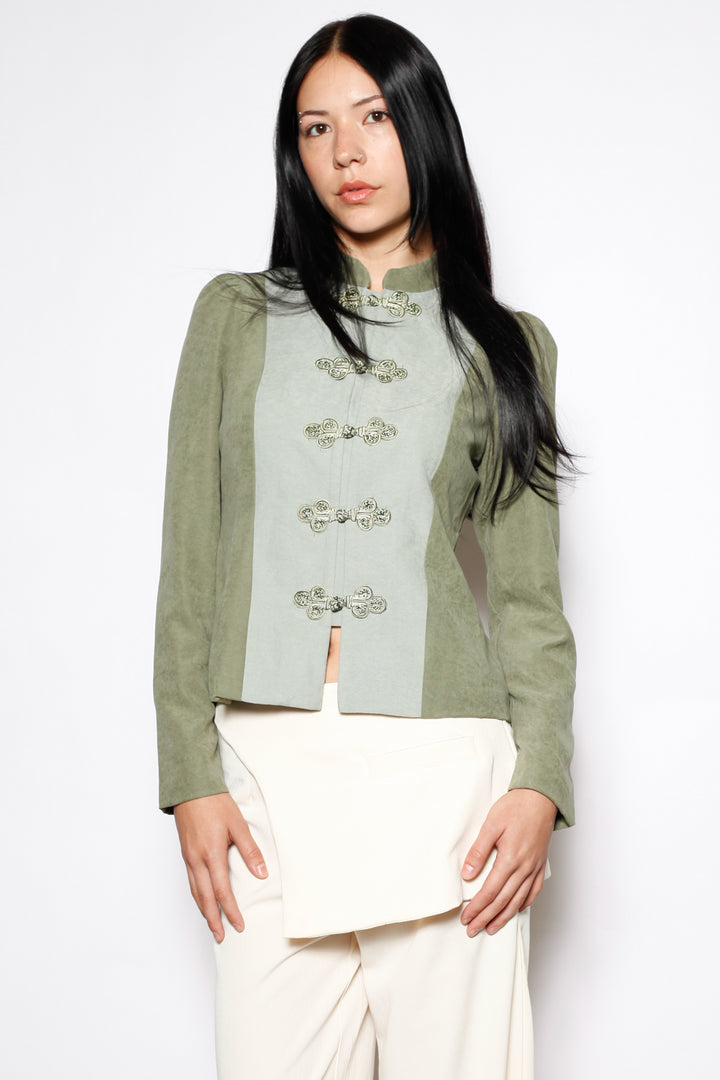 Sage Linen Frog Closure Jacket