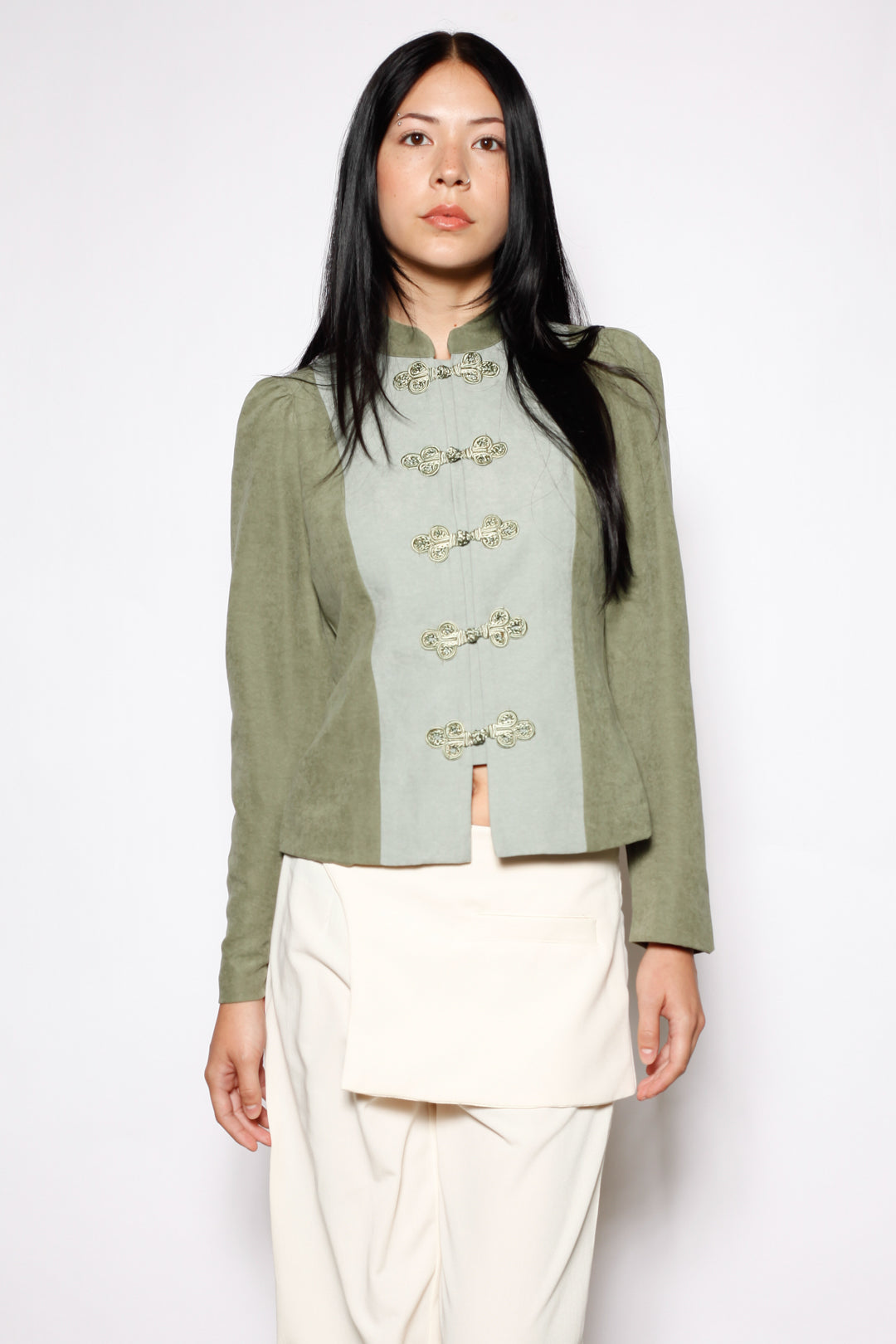 Sage Linen Frog Closure Jacket