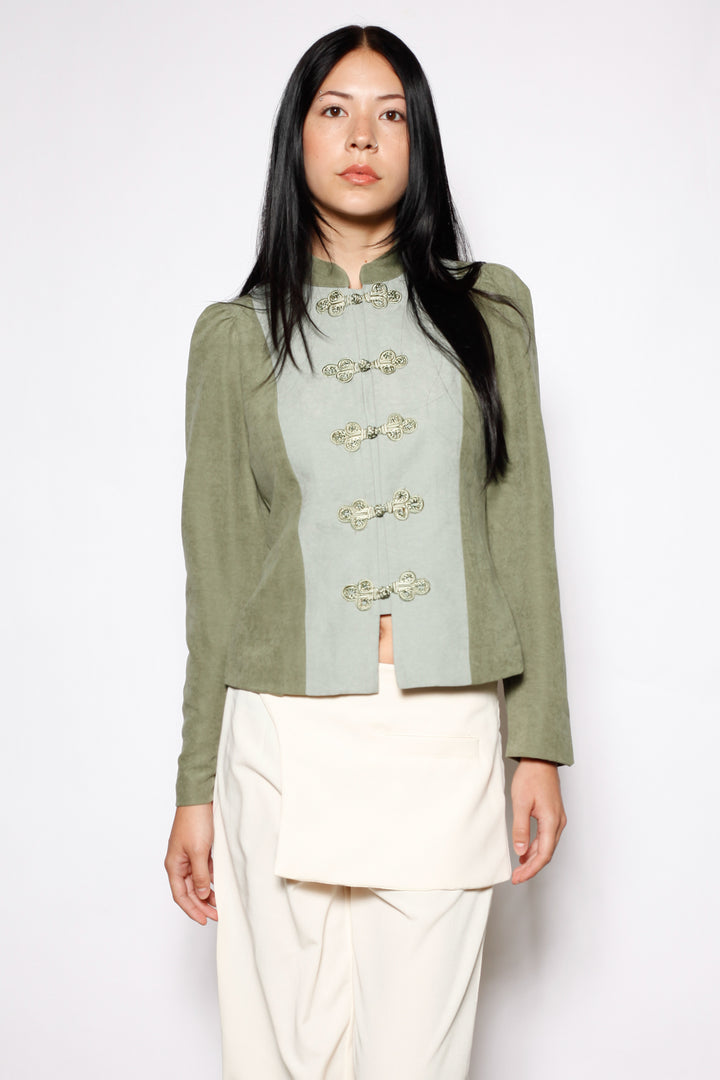 Sage Linen Frog Closure Jacket