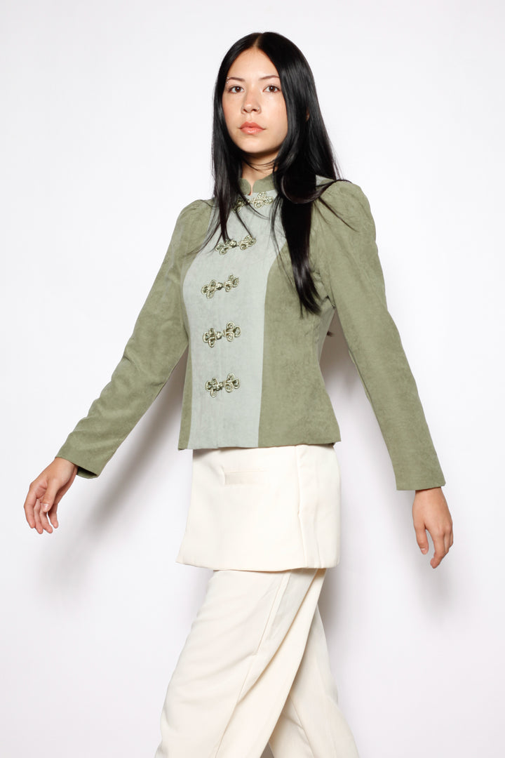 Sage Linen Frog Closure Jacket