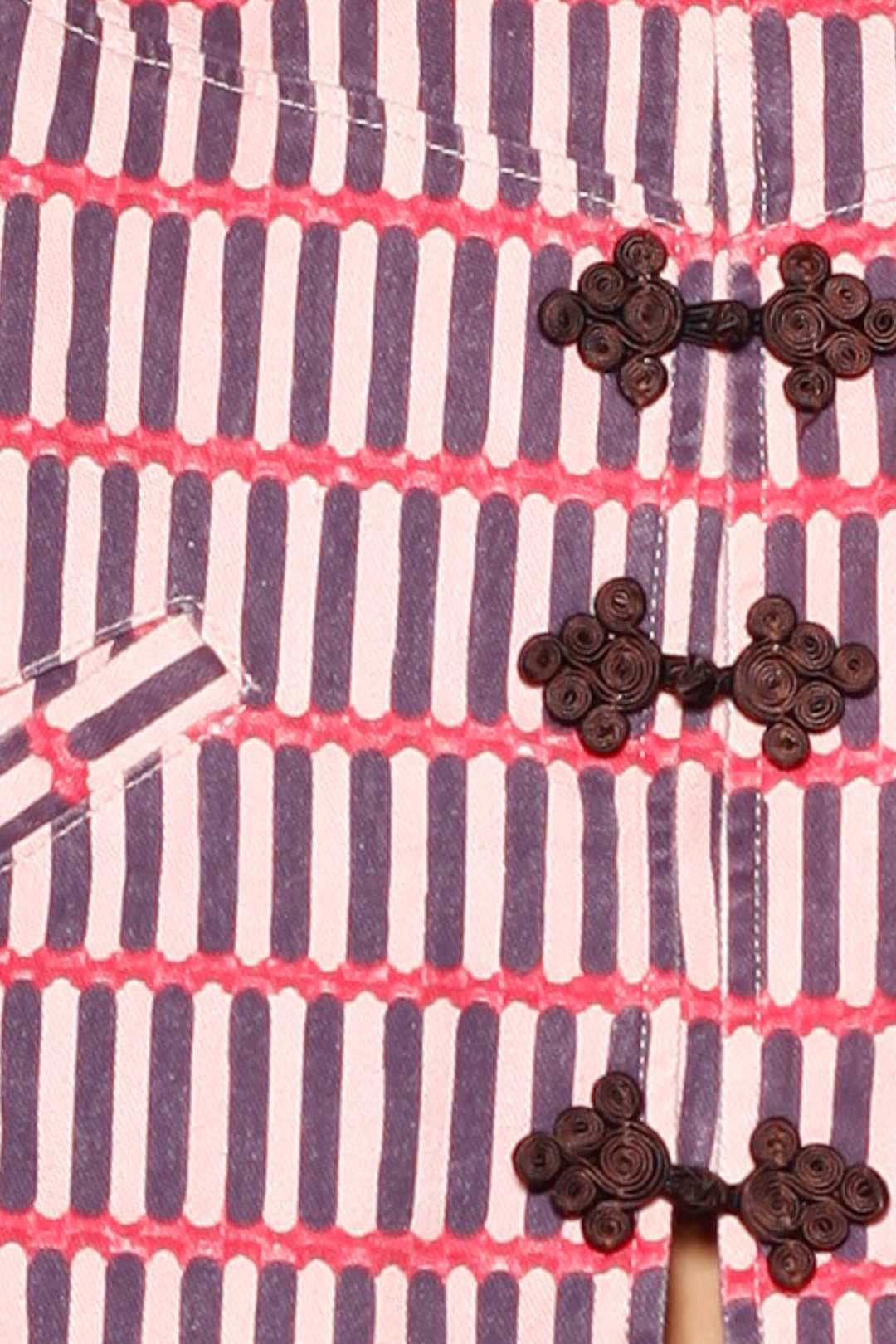 Pink Stripe Denim Frog Closure Jacket