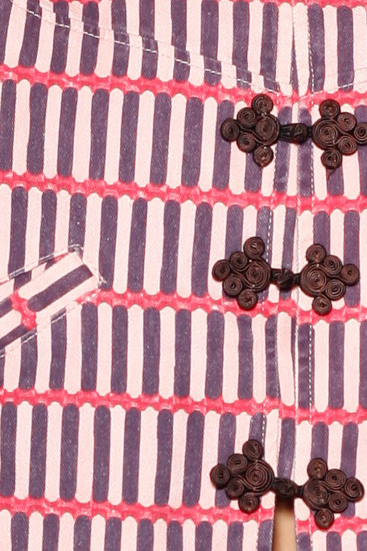Pink Stripe Denim Frog Closure Jacket