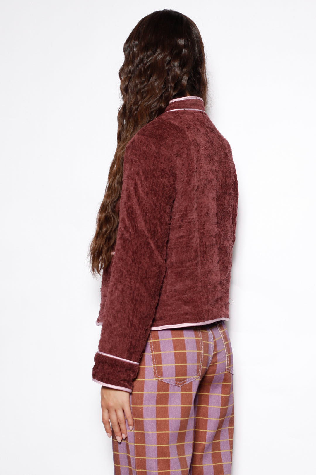Burgundy Textured Wool Frog Closure Jacket