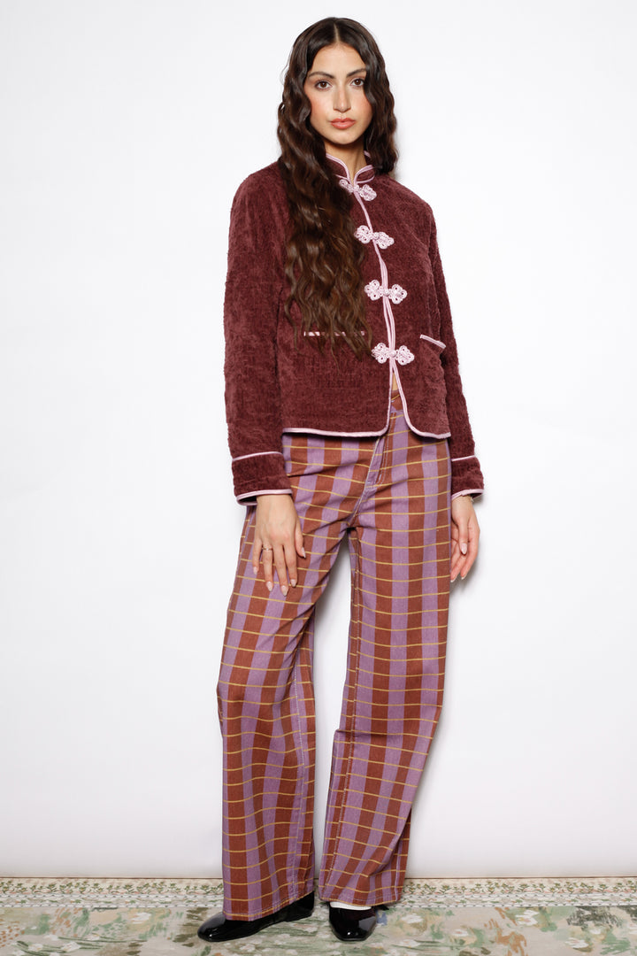 Burgundy Textured Wool Frog Closure Jacket
